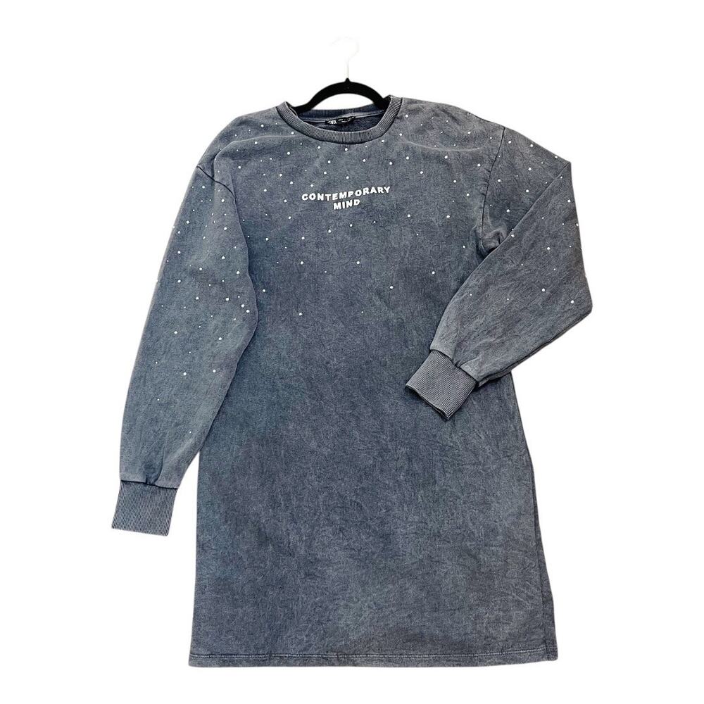 NWT Zara Washed Effect Sweatshirt Dress Size M Gray New‎ 100% Cotton - Picture 5 of 13